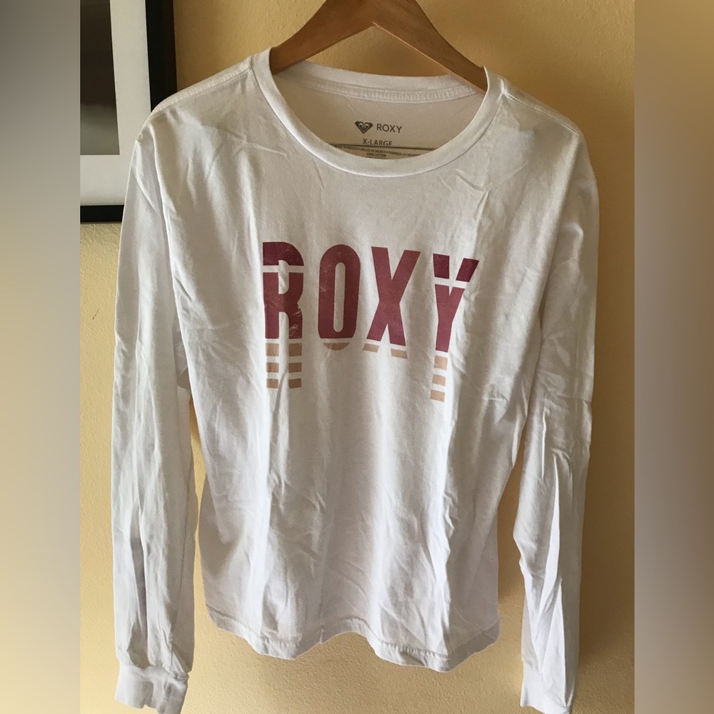 Roxy Women's White w/Pink L/S T-Shirt, size XL